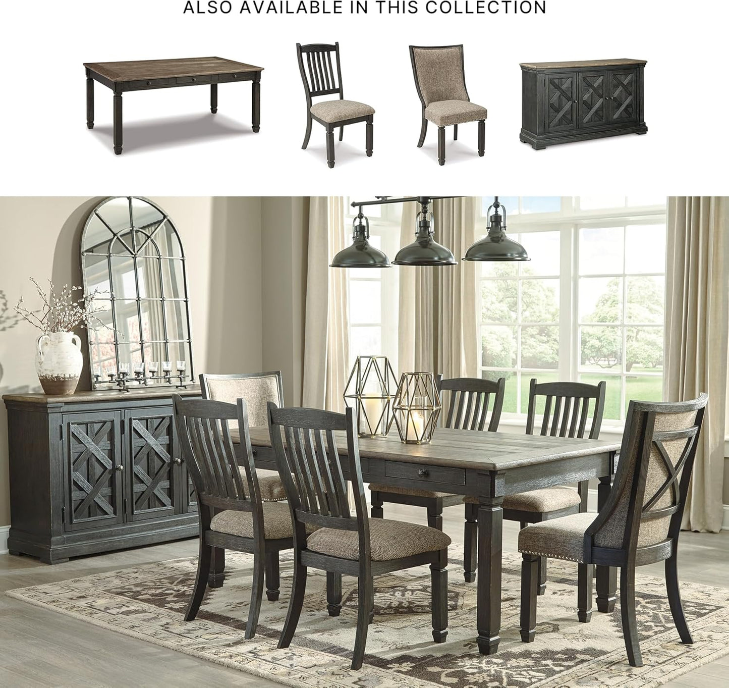 Signature Design by Ashley Tyler Creek Farmhouse Dining Table with Drawers, Seats up to 6, Almost Black