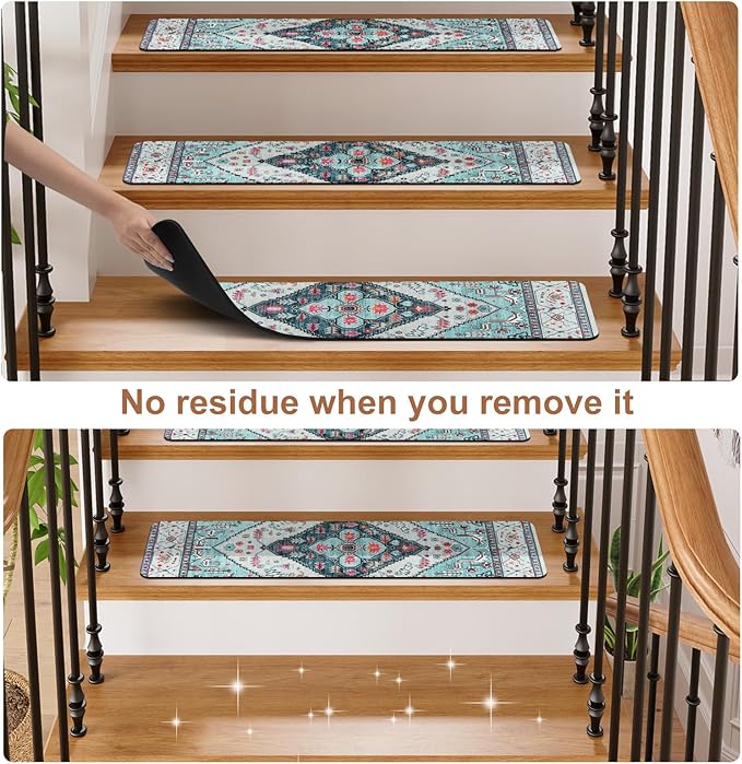 OJIA Non-Slip Stair Treads for Wooden Steps, 30"X8" Indoor Stair Runner Slip Resistant Stair Rugs Safety Mats for Dogs, Kids & Elders, Rubber Backed Stair Treads Stair Covers, 15PCS