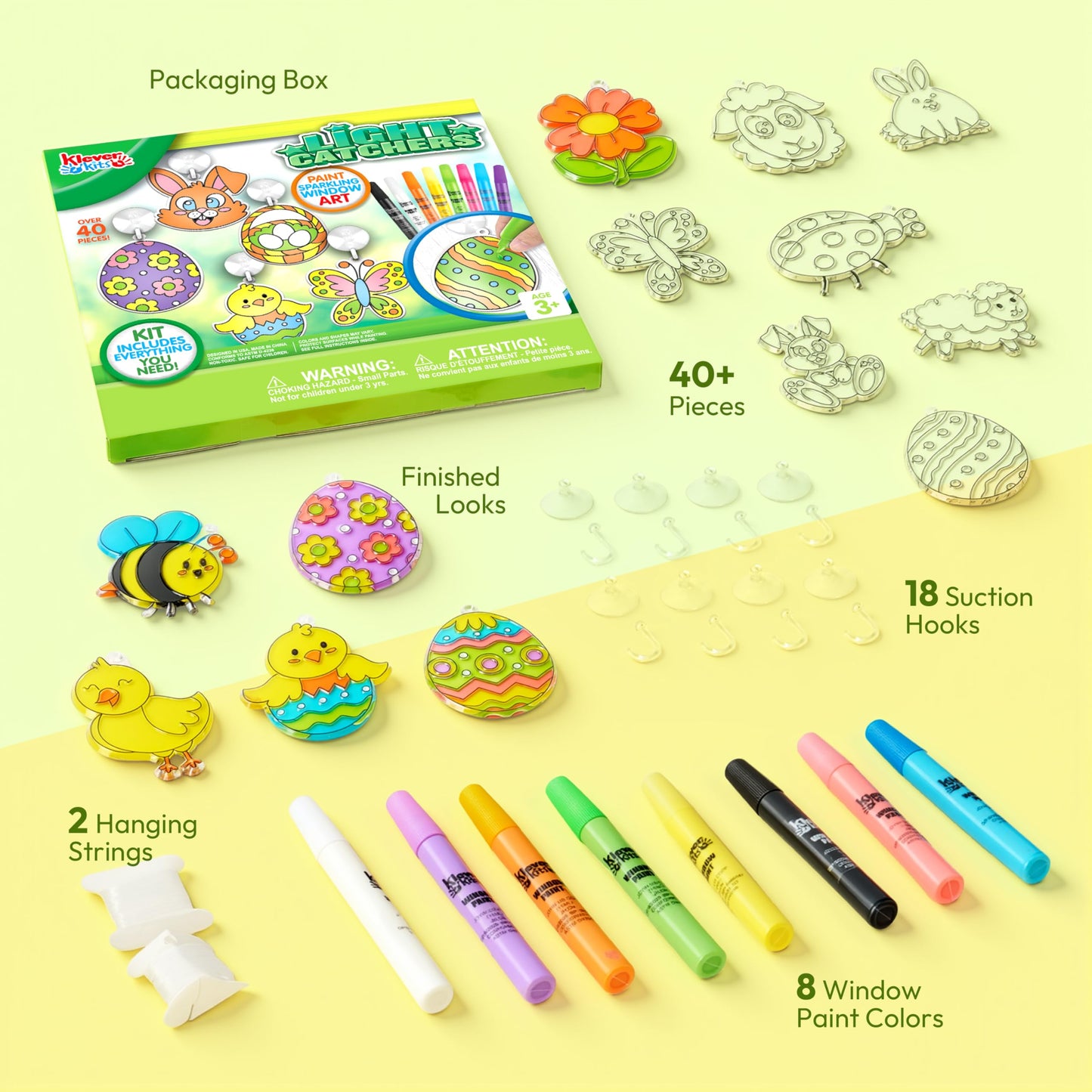 Klever Kits 18 Pcs Easter Suncatchers Crafts Set, Suncatcher Window Art Craft Kit for Kids Art & Home School Activities Party Favor Easter Party Supplies