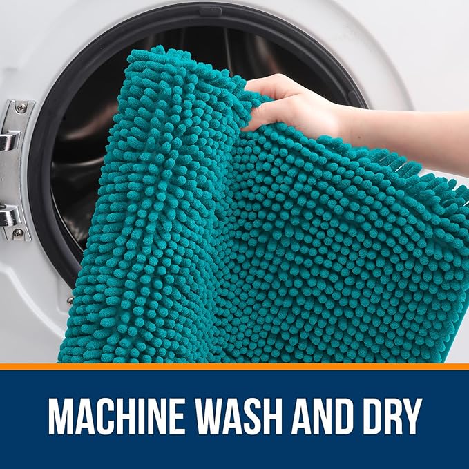 OLANLY Bathroom Rugs 36x24, Extra Soft Absorbent Chenille Bath Rugs, Rubber Backing Quick Dry, Machine Washable Bath Mats for Bathroom Floor, Tub and Shower, Home Decor Accessories, Deep Lake