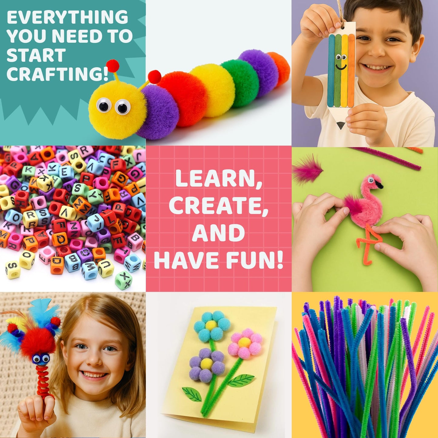 Yameer Arts and Crafts Supplies for Kids 1500+ Pcs - All in One DIY Art Craft Supplies for Kids and Toddlers - Kid Crafting School Supply Kit & Materials Age 4 5 6 7 8 9