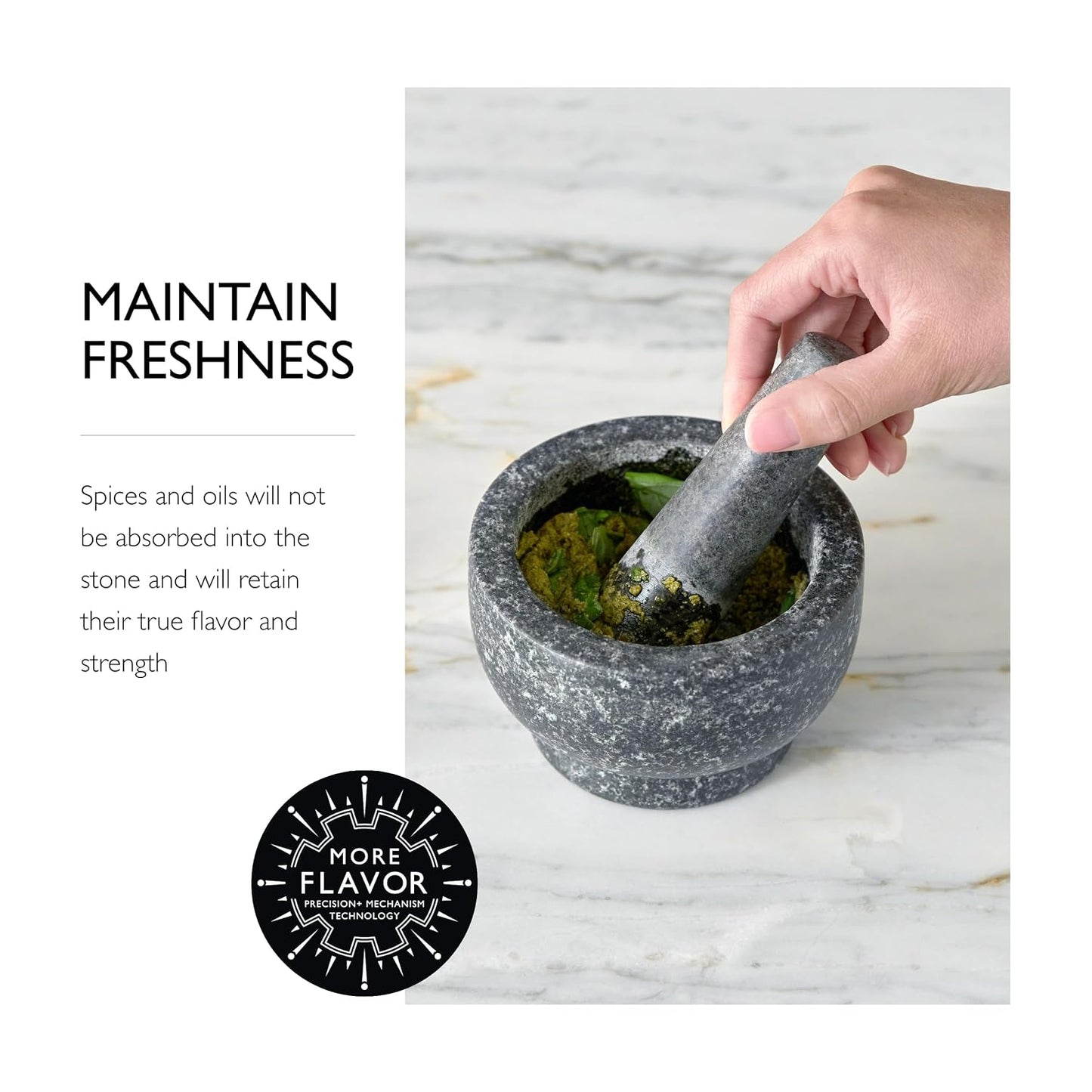 Cole & Mason Granite Mortar & Pestle - Unpolished Stone Mortar Bowl & Pestle - Home Kitchen Essentials & Cooking Accessories - Non-Porous Mortar & Pestle Spice Grinder Set - 5.5"
