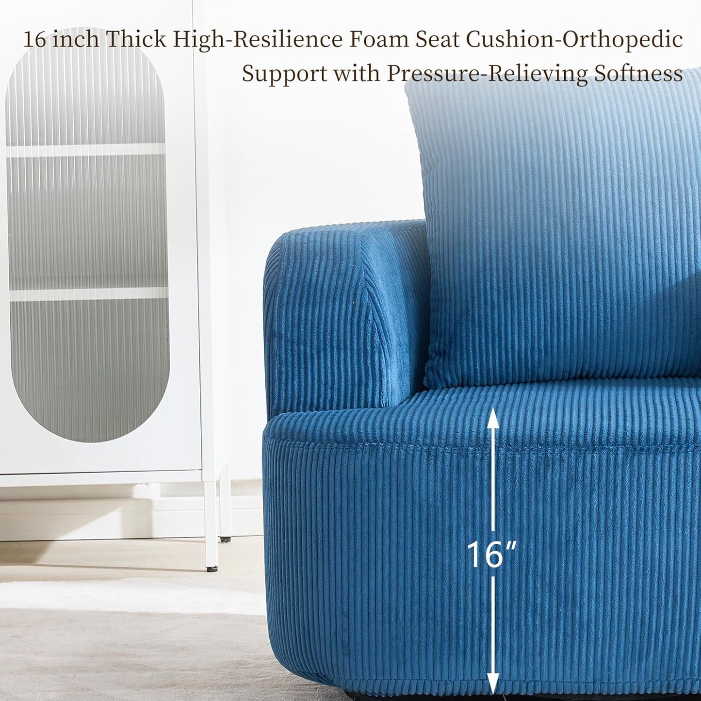 Furnimart 360° Swivel Barrel Accent Chair, Round Upholstered Comfy Lounge Chair, Corduroy High-Resilienc Foam Single Sofa, No Assembly Wide Seat for Living Room, Bedroom, Apartment (Blue)