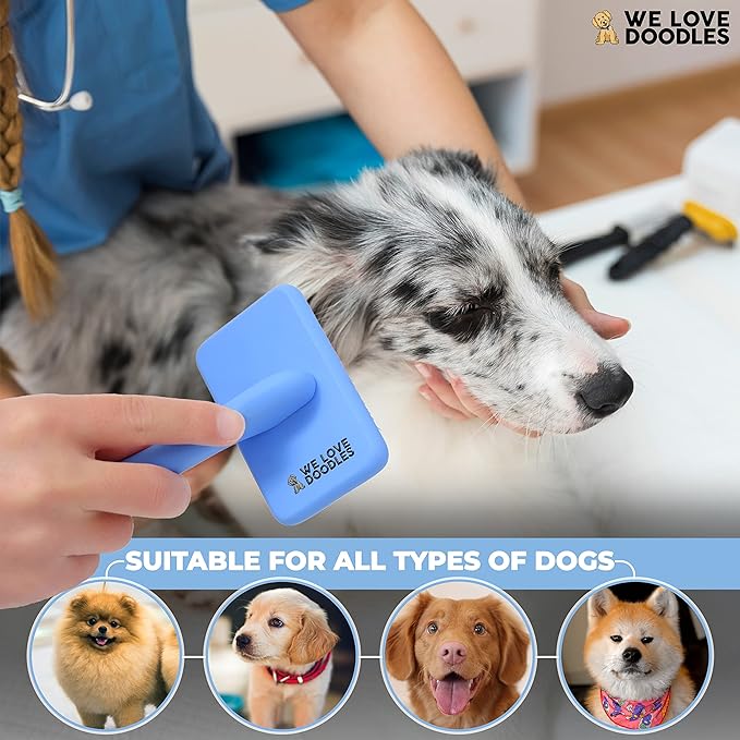 We Love Doodles Dog Slicker Brush for Grooming Pet Hair - Best Brushes For Poodle & Golden Doodle - Long Haired Brush For Dogs - Goldendoodle Long Pin Brush For Dematting (Small)