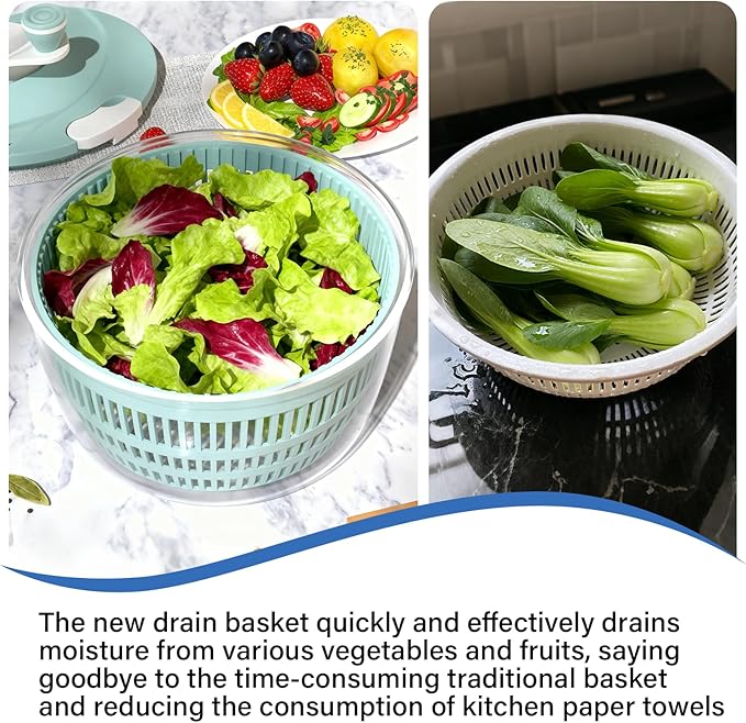 Salad Spinner,4.24Qt,Multi-Use Lettuce Spinner,Vegetable Dryer,Fruit Washer,Non-Slip Base,BPA-Free,Kitchen Gadget,Green