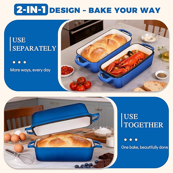 11x5 Inch Cast Iron Loaf Pan with Lid, Large Loaf Pans for Sourdough Bread Baking, Even Heat Distribution Dutch Oven Bread Loaf Pan for Homemade Bread, Meatloaf (5.8Qt, Marseille)