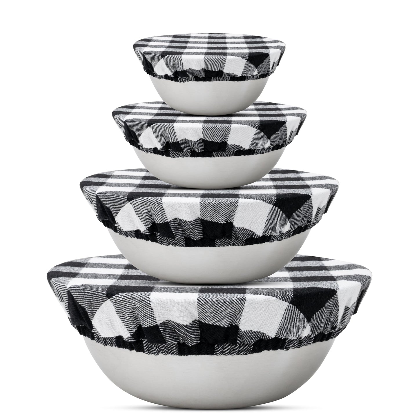 Reusable Elastic Bowl Covers - 100% Cotton Fabric Bowl Covers Set for Sourdough Bread and Mixing Bowls to Cover Dough, Fruits, Vegetables and Regulate Moisture (Black Plaid, 1XL, 1L, 1M, 1S)