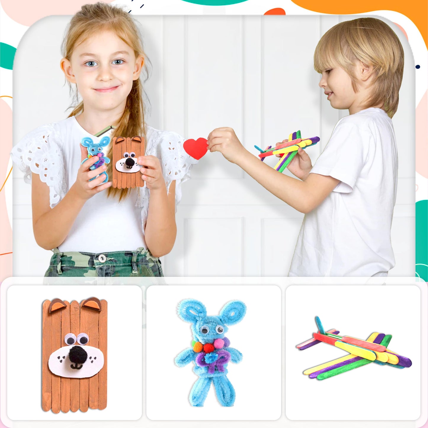 LINAYE 3000PCS Arts and Crafts Supplies Kit for Kids, All in One DIY Craft Box Kits, Craft Supplies Set Include Pompoms, Pipe Cleaners for Kids Ages 4-6 6-8 Birthday Gifts for Boys Girls