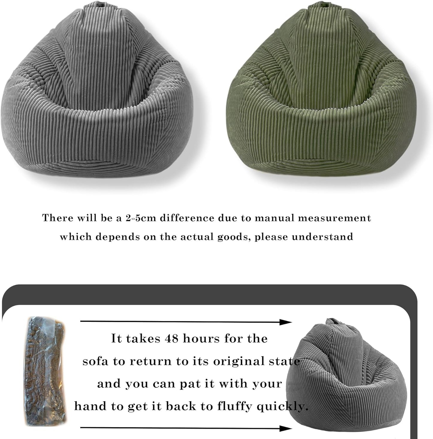 LPMOERA Bean Bag Chairs for Kids/Teen with Memory Foam Filling Bean Bag Sofa with Soft Corduroy Fabric BeanBag Chair for Living Room Bedroom College Dorm Reading Chair Green
