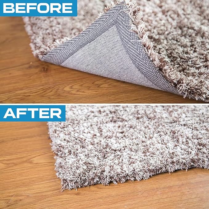 12-Pack Gripper for Rug for Hardwood Floors and Tiles: Double-Sided Reusable Rug Carpet Tape. Anti-Slip Tape Grips Area Rugs, Non-Slip Rug Pads Prevent Sliding, Curling, and Bunching