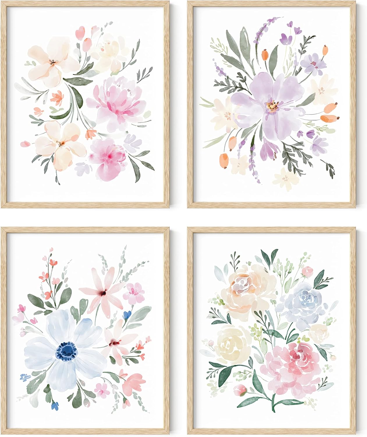 HAUS AND HUES - Set of 4 Flower Posters, Wall Decor, Floral Prints, Flower Pictures, Botanical Prints (Unframed, 8x10)