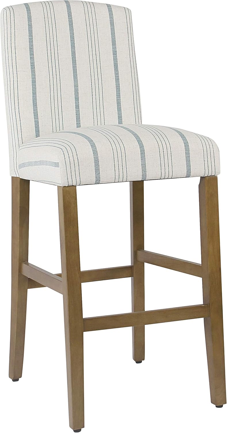 HomePop Parsons Classic Upholstered High Back Curved Top Barstool, 29-inch, Blue Calypso Stripe