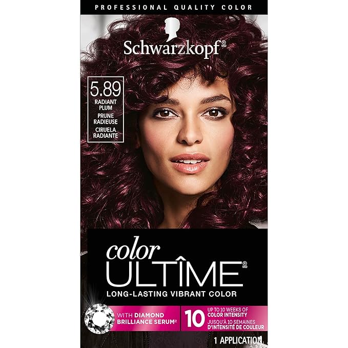 Schwarzkopf Color Ultime 5.89 Radiant Plum Hair Dye, Permanent Intense Plum with Diamond Brilliance, Fade-Resistant, Covers Grays, All Hair Textures