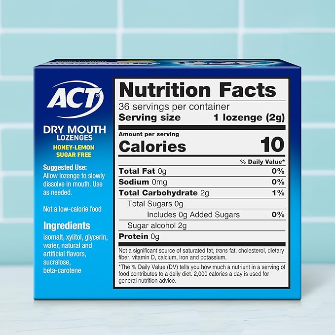 ACT Dry Mouth Lozenges With Xylitol, 36-Count, Sugar Free Honey-Lemon