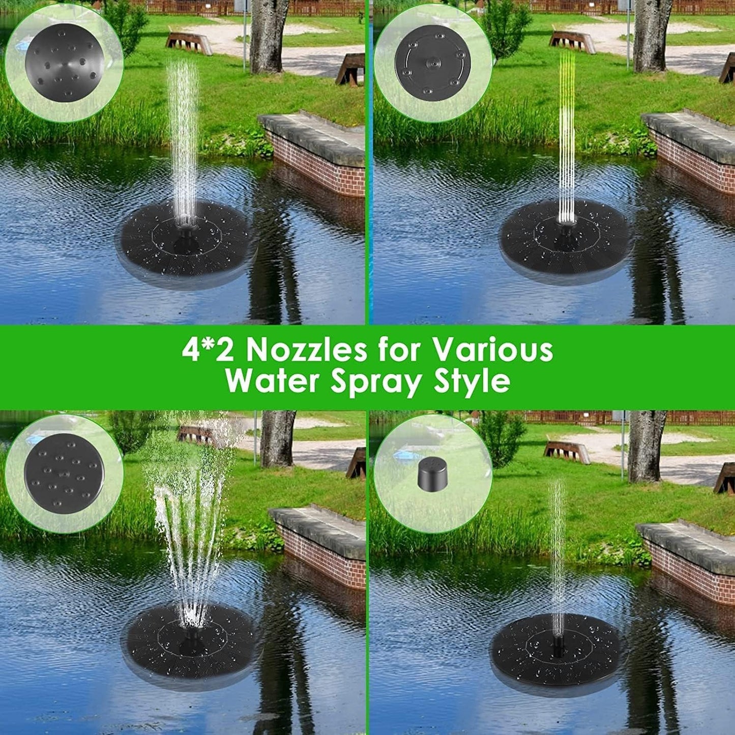 Bird Bath Fountain Pump Solar Powered, 2026 Upgrade 1.4W Floating & Standing Water Pump with 10 Nozzles for Garden, Pond, Pool, Outdoor