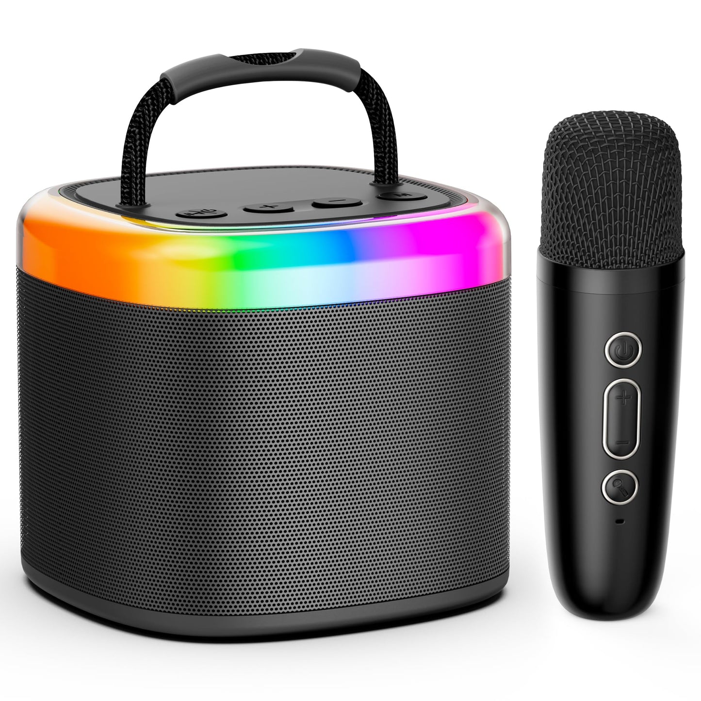 JYX Mini Karaoke Machine for Kids - Black Bluetooth Speaker Unpowered Cabinets with Party Lights and 1 Wireless Microphone, Grea