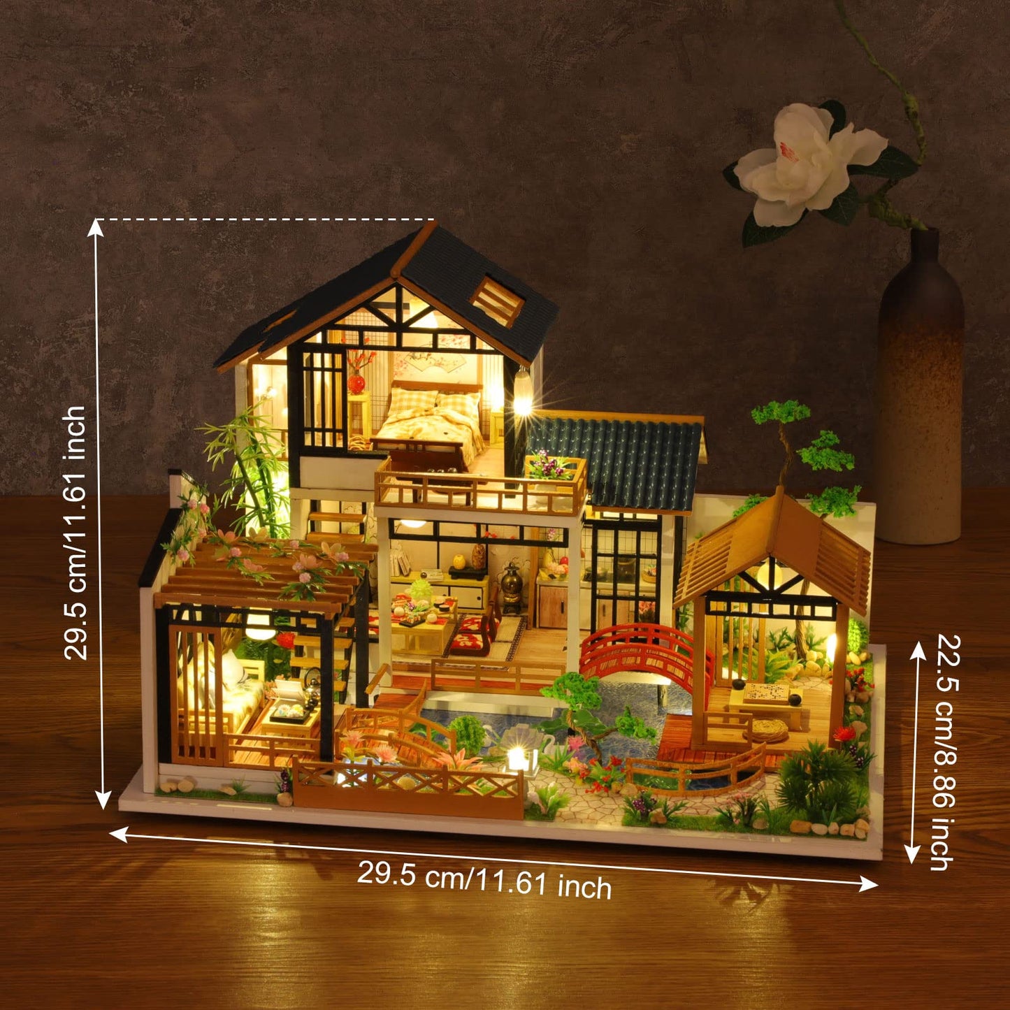 GuDoQi DIY Miniature Dollhouse Kit, Tiny House kit with Furniture, Miniature House Kit 1:24 Scale, Great Handmade Crafts Gift for Birthday Christmas Day, Villa with Courtyard