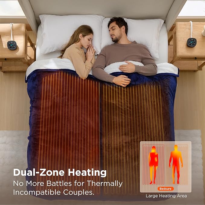 Bedsure Electric Blanket King Size - Dual Control Heated Blanket King Size, Fast Heating with 10 Time Settings & 10 Heat Settings, Warm Gifts for Grandma, Women, Men (100x90 inches, Navy)