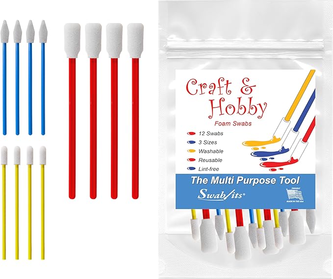 Swab-its® Made in The USA 12-Piece Package of Craft & Hobby Multi-Purpose Foam Swabs: 87-8202
