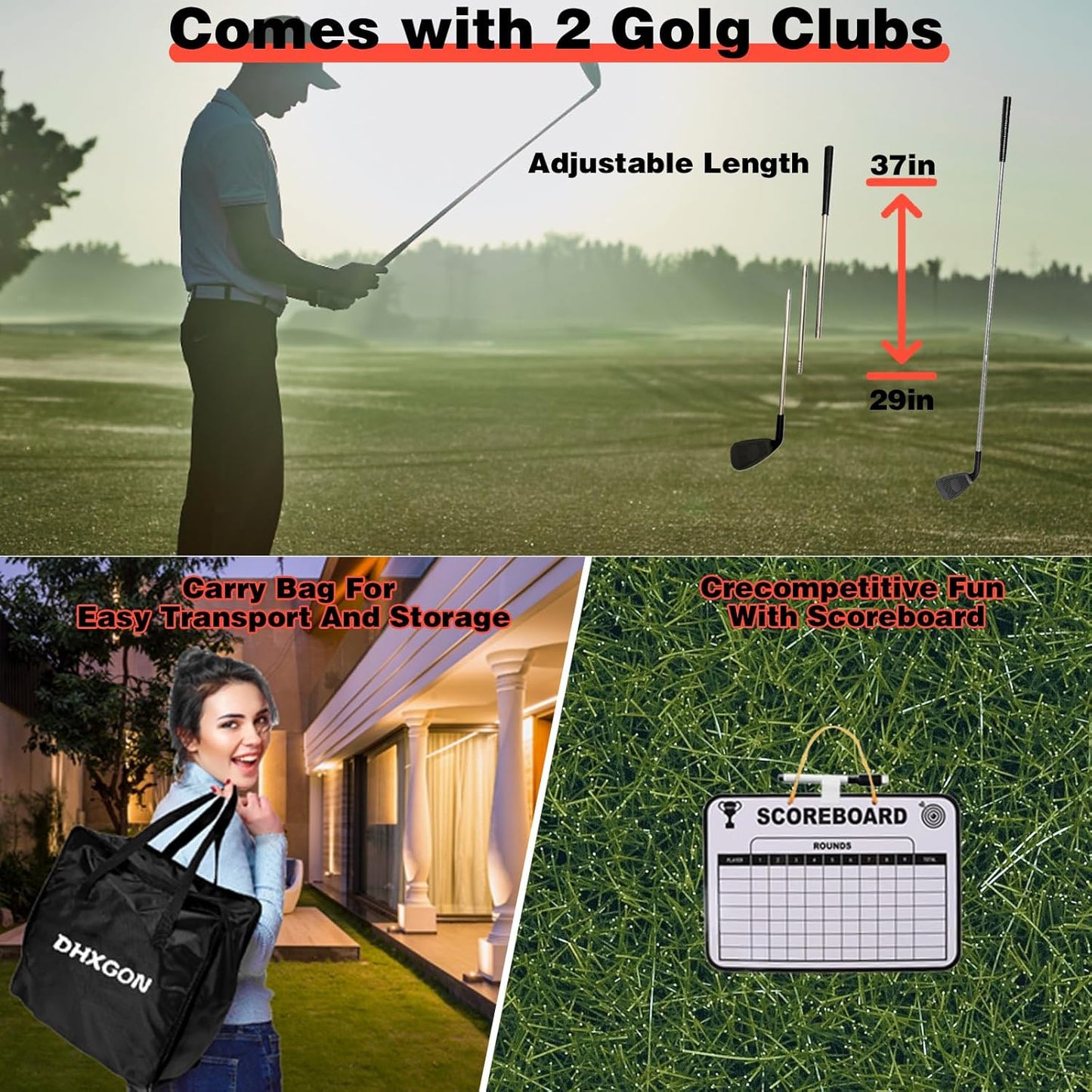 Backyard Golf Game with 2 Clubs, Portable 6 Hole Golf Course, Outdoor Yard Golf Chipping Game for Family and Adults, Beach, Park, Lawn, Field Day Reunion Party Games