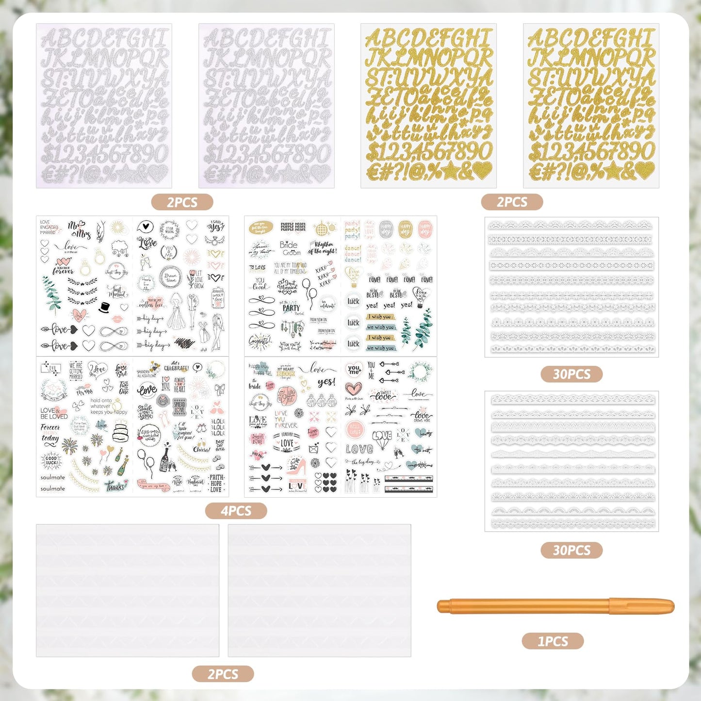 Draupnir 8 x 8 Inch Letters To The Bride Scrapbook Wedding Memory Book with Pearl Lace Wedding Metallic Letters Stickers Bows Pen Bridal DIY Blank Paper Scrapbook Photo Album Guest Book Sign