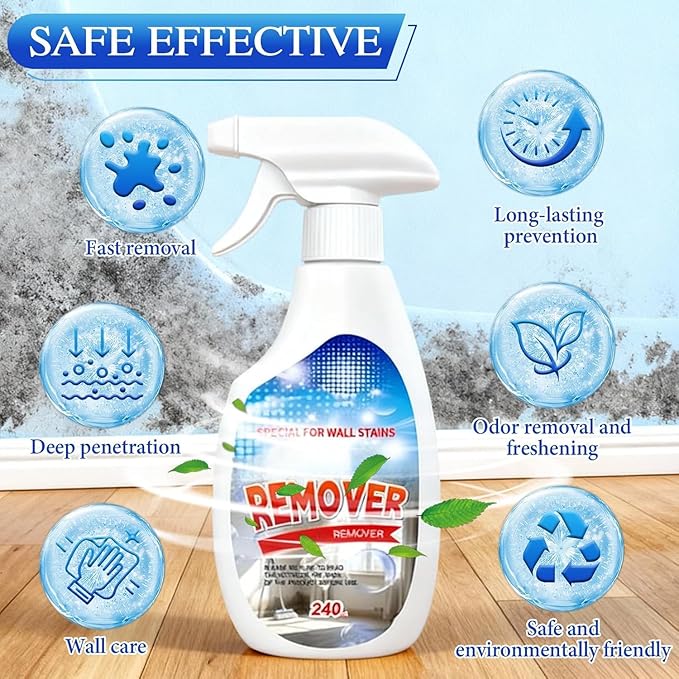 Highly Effective Removal Spray, Wall Cleaner Spray, Dust and Dirt Removal, 8.12 Fl oz, for Wood, Tile, Fabric, Bathrooms, Kitchens