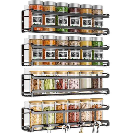 Bunoxea Spice Rack Wall Mounted 4 Pack,Space-Saving Spice Organizer for Spice Jars and Seasonings,Screw or Adhesive Hanging Spice Rack Organizer for Your Kitchen Cabinet,Pantry Door,11.41x2.75x2.75in