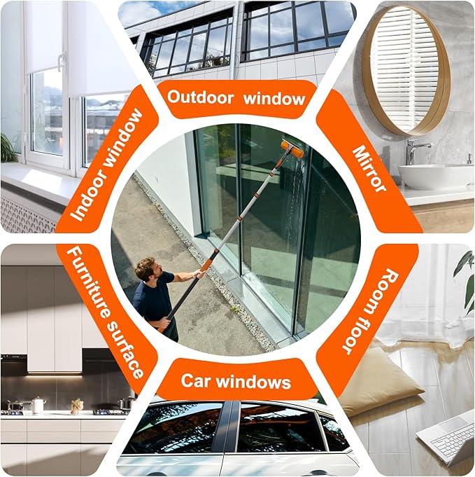 20FT Reach Window Squeegee with Extension Pole, 2-in-1 Professional Window Washing Kit for Home, Indoor Outdoor Squeegee with Rotatable Head for High Windows