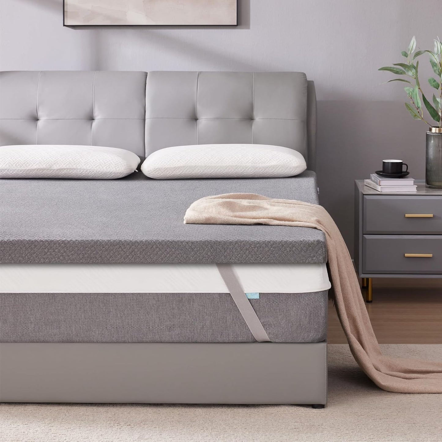 SINWEEK 2 Inch Gel Memory Foam Mattress Topper King Size, Pad for Back Pain, Bed Topper with Removable Soft Cover, CertiPUR-US Certified,Grey