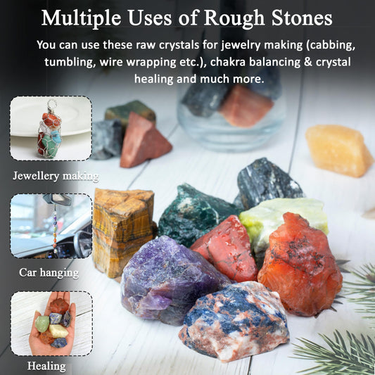 Crocon 2LB Assorted Rough Bulk Natural Stone Raw Gemstone Tumbling Cabbing Polishing Gem Mining Chakra Balancing Reiki and Crystal Healing Good Luck Home Office Décor