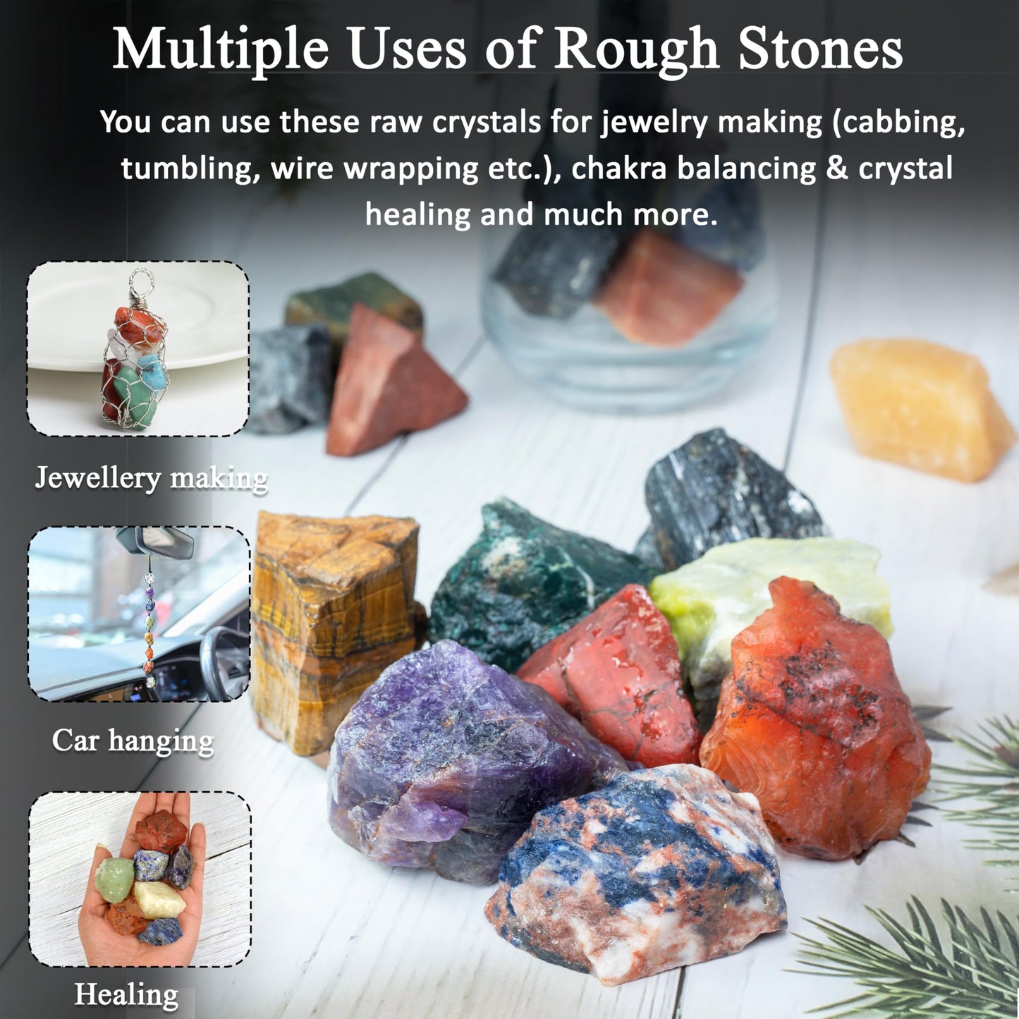 Crocon® 1LB Assorted Rough Bulk Natural Stone Raw Gemstone Tumbling Cabbing Polishing Gem Mining Chakra Balancing Reiki Crystals and Healing Stones Good Luck Home Office Décor