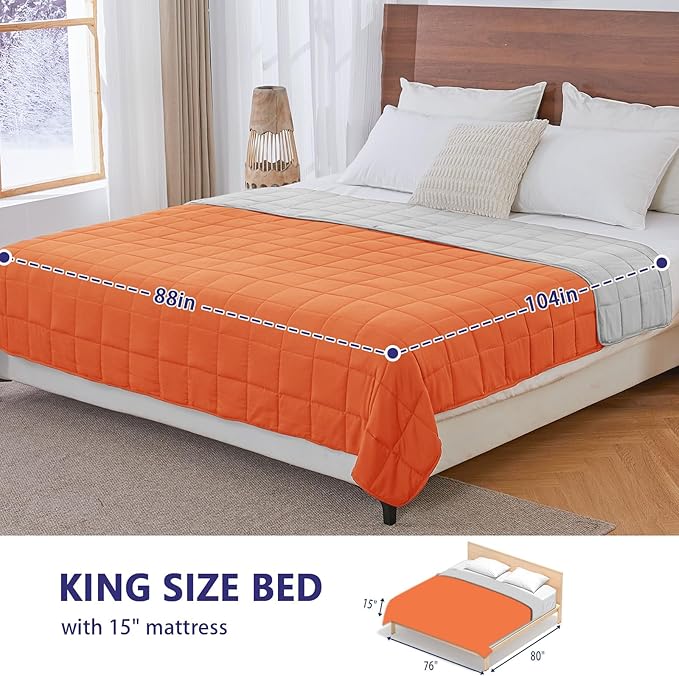 yescool Weighted Blanket for Adults (30 lbs, 88” x 104”, Orange) Cooling Heavy Blanket for Sleeping Perfect for 290-310 lbs, King Size Breathable Blanket with Premium Glass Bead