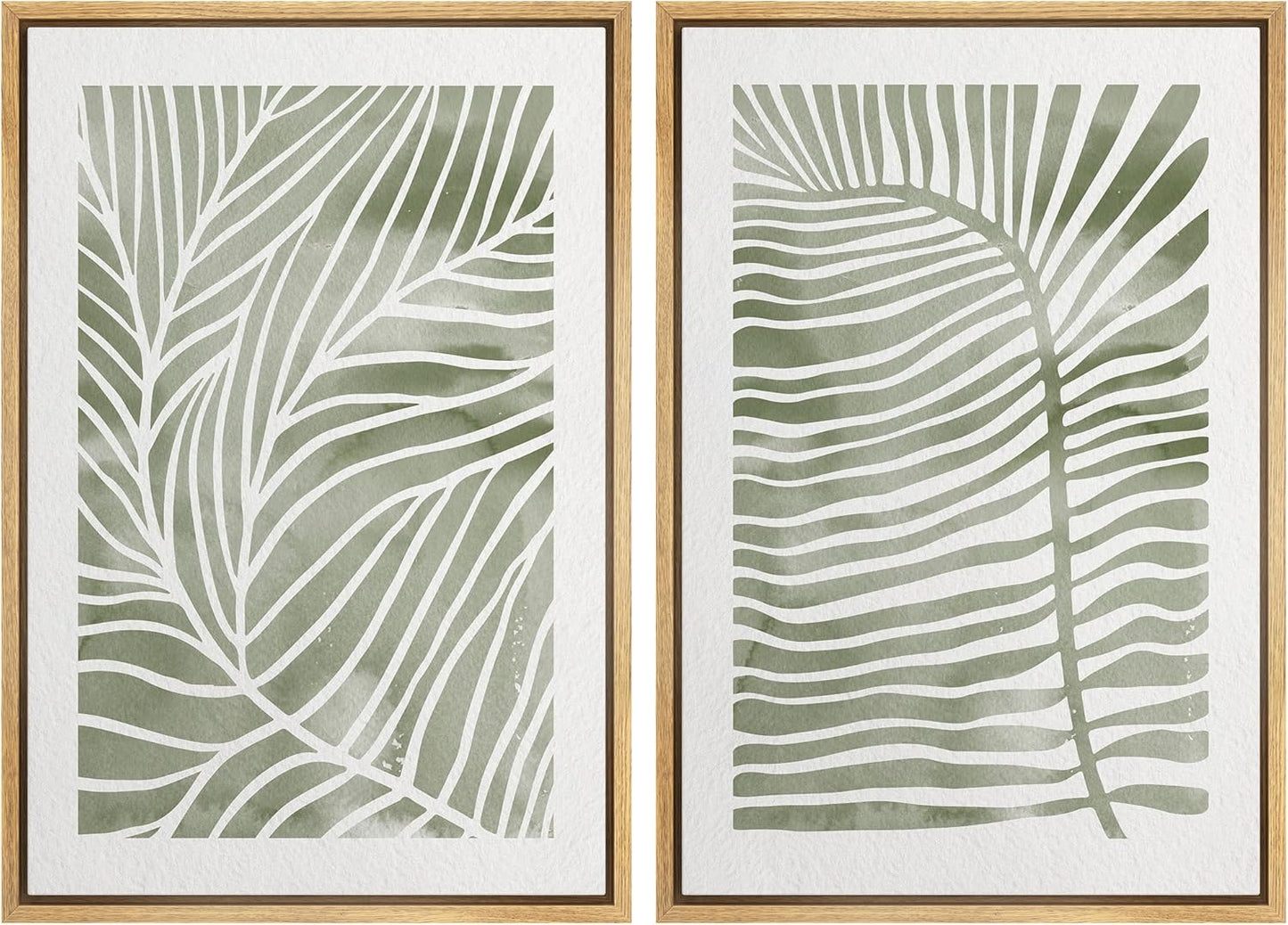 SIGNWIN Canvas Print Wall Art Set Green White Tropical Island Palm Leaves Nature Wilderness Illustrations Modern Art Rustic Multicolor for Living Room, Bedroom, Office - 16"x24"x2 Natural