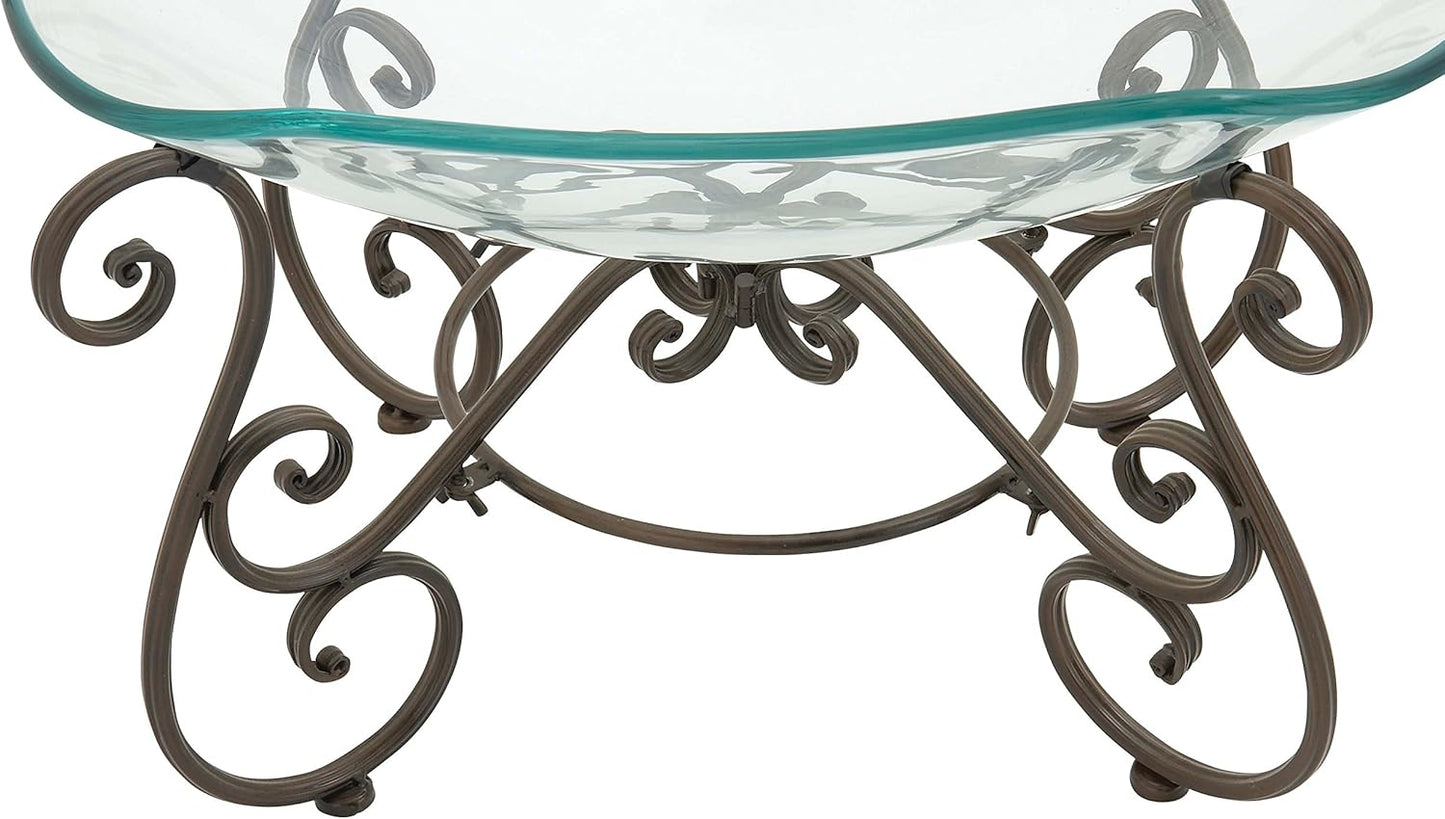 Deco 79 Glass Kitchen Serving Bowl with Gold Metal Scroll Base, 21" x 16" x 14", Clear