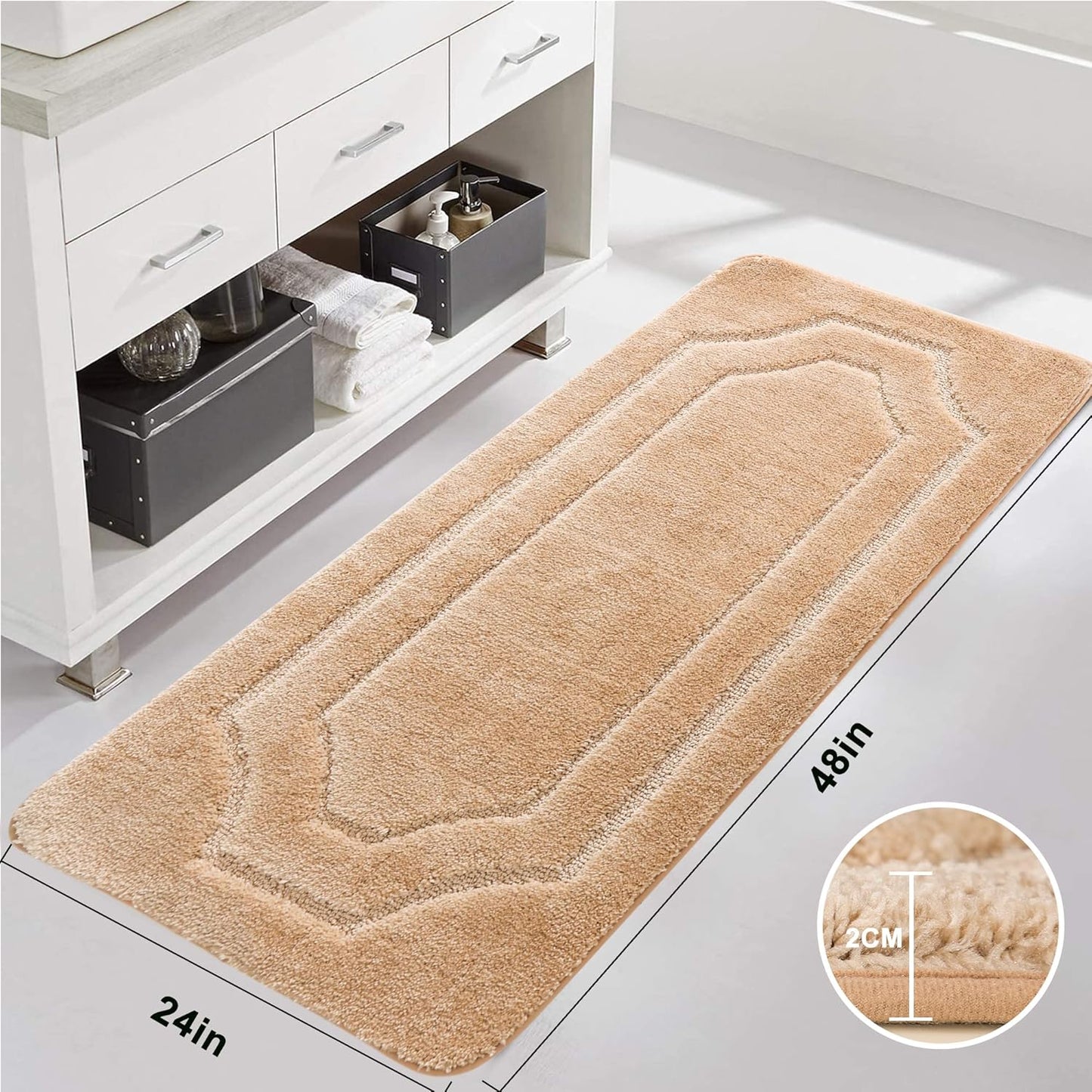 BEQHAUSE Bathroom Rug-Non Slip-Bath Mat-Soft and Absorbent-Shower Mat-Polyester Bath Mats for Bathroom Machine Washable Bathroom Rugs Beige Bathroom Rug for Shower Sink Bathtub, 24"x48"