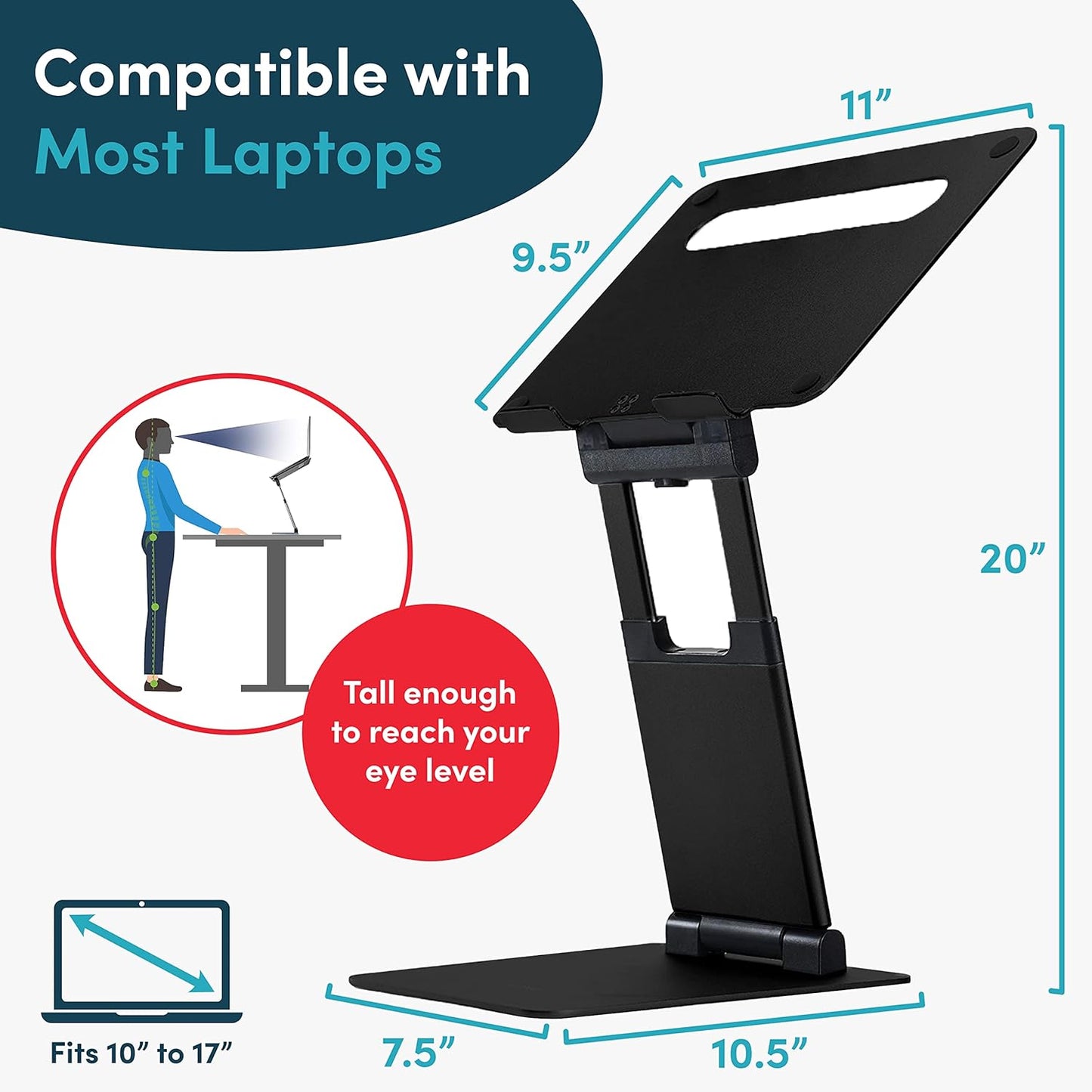 Ergonomic Adjustable Laptop Riser - Fits 10-17 Inch Laptops & MacBooks - Portable Desk Stand