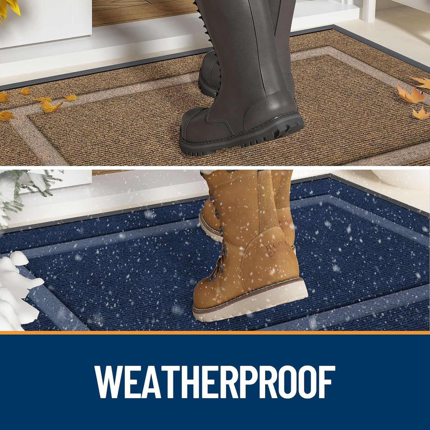 OLANLY Front Door Mat Indoor Outdoor Entrance, Waterproof All-Season, All-Weather Doormat, Sturdy Natural Rubber, Fade Resistant, Low Profile, Easy Clean Patio Porch Entryway Mat, 47x32, Black