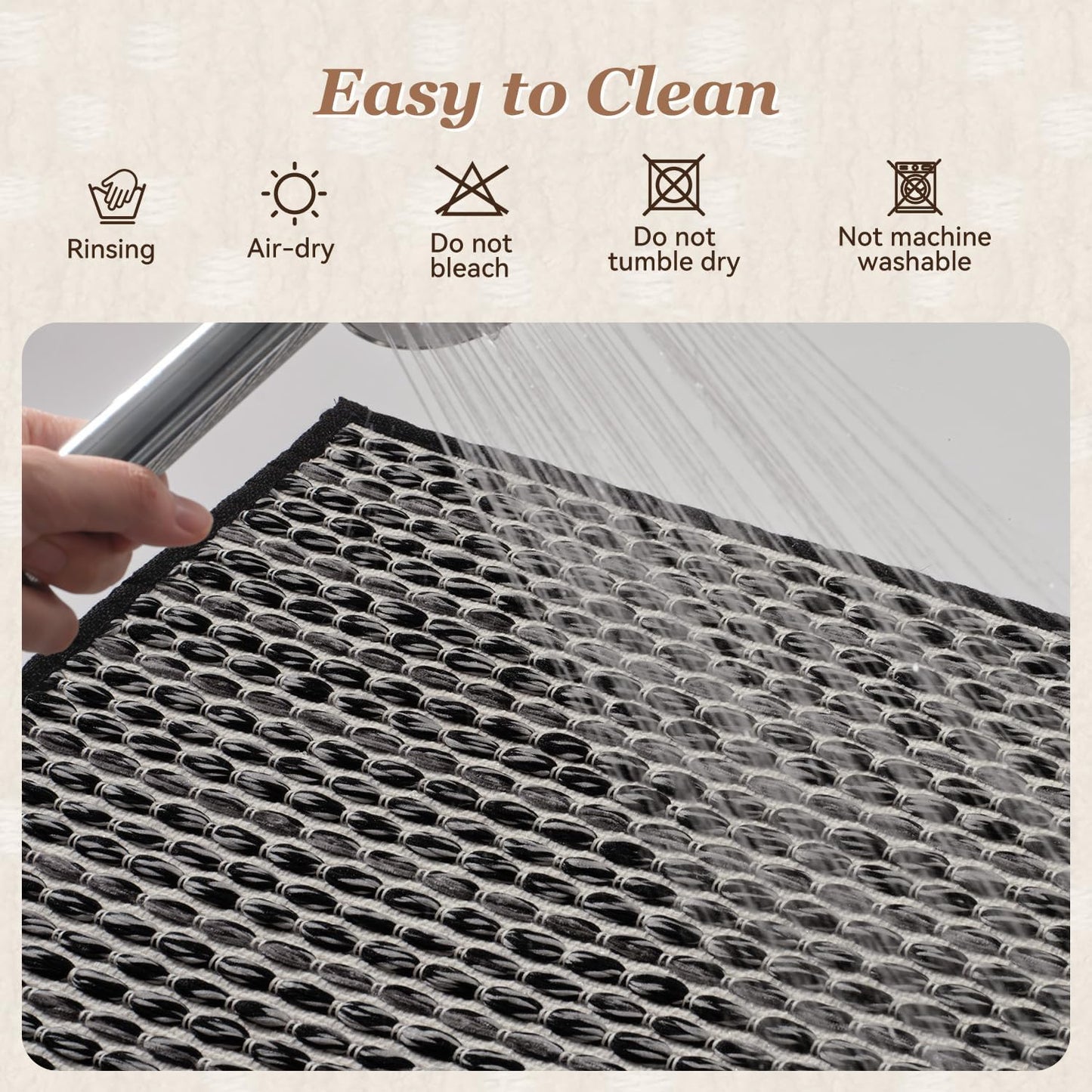 AMOAMI Unique Woven Bath Mat, Super Absorbent Non Slip Bath Mats for Bathroom Floor Textured Bathroom Mat Quick Dry Washable Bath Rug Boho Thin Rugs for Bathroom Beside Tub, 18" x 30", Black