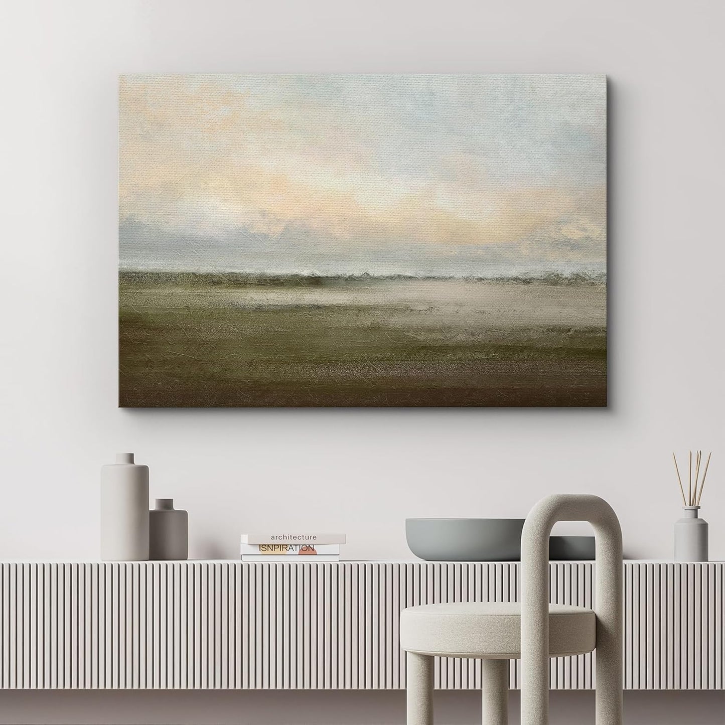 wall26 Canvas Print Wall Art Watercolor Dusk Sky Over Green Field Nature Wilderness Illustrations Modern Rustic Relax/Calm Cool for Living Room, Bedroom, Office - 32"x48"