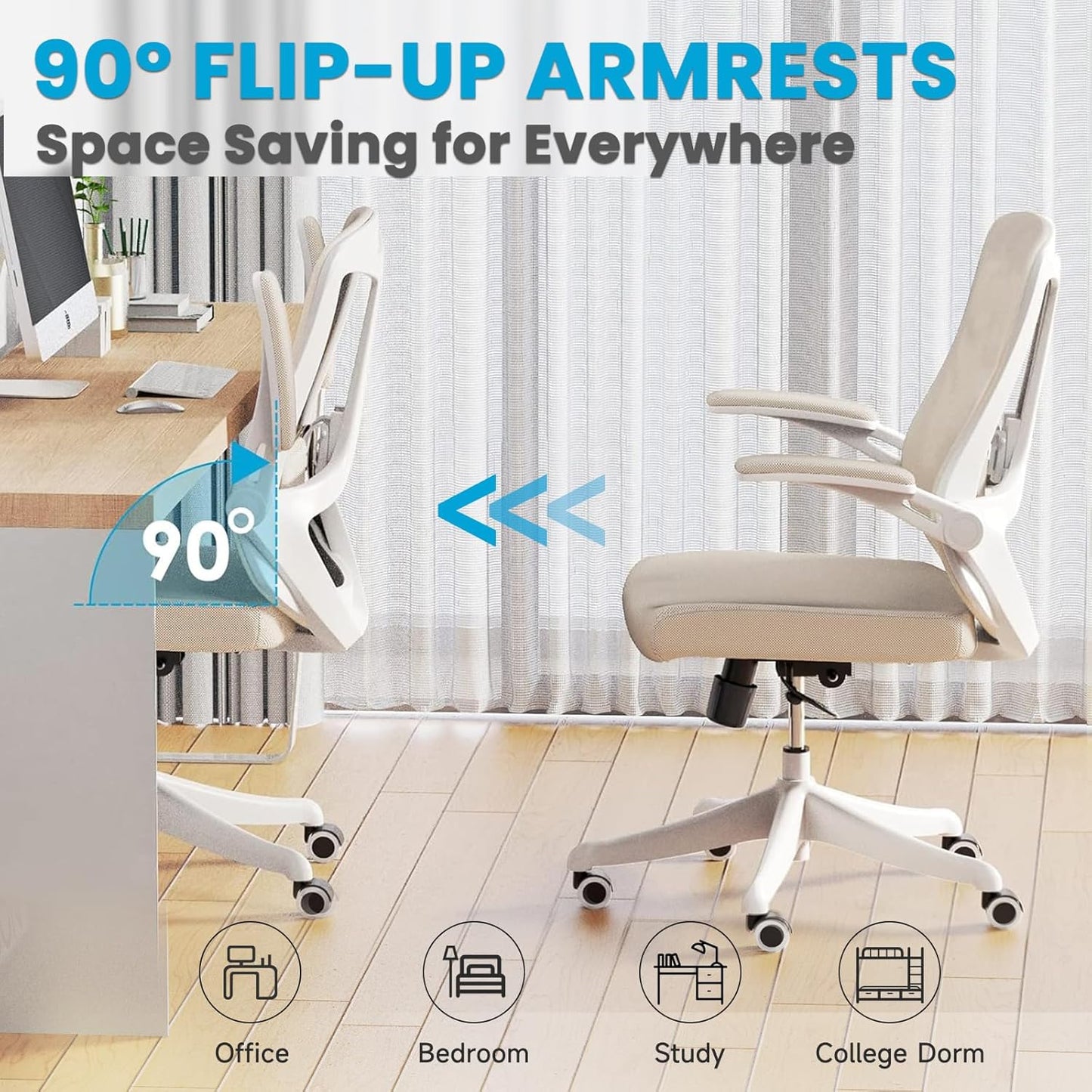 Ergonomic Office Chair - Comfy Desk Chairs with Wheels & Arms, 400LB Heavy Duty Mesh Computer Chair with Comfortable Lumbar Back Support for Home, Office, Study, Bedroom, College Dorm