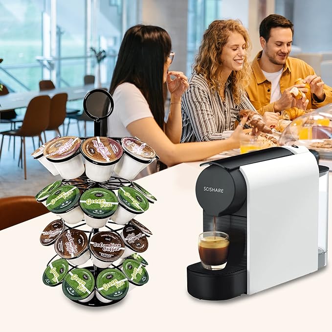K-Cup Pod Carousel Holder and Organizer for 36 Pods - Spins 360 Degrees, Detachable, Modern Metal Design in Black for Home and Office Counters