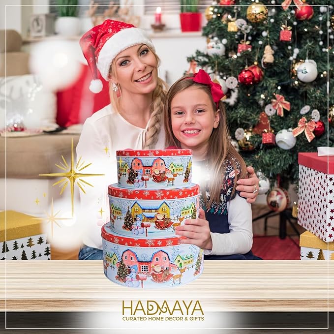 Pack of 6 Christmas Cookie Tins With Lids, Festive Holiday Cookie Tins for Treats & Gifts, Multipurpose Storage Container for Cookies, Snacks & More With Multicolor Christmas Wonderland Design