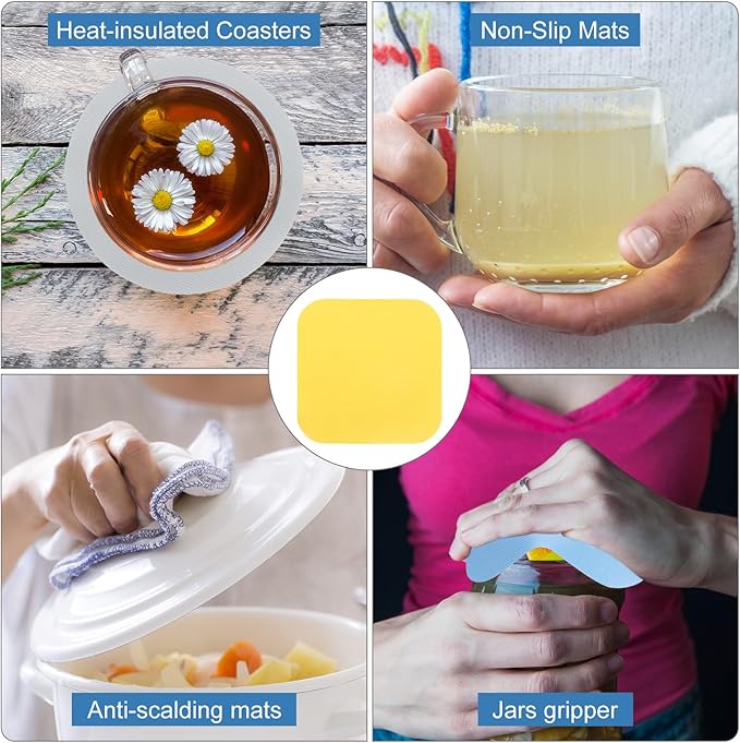 uxcell 3Pcs Rubber Jar Opener Grippers Pads, Multi-function Heat-insulated Non-Slip Grippers Pads for Jars, Kitchen Tool for Easy Opening (Yellow, Square)