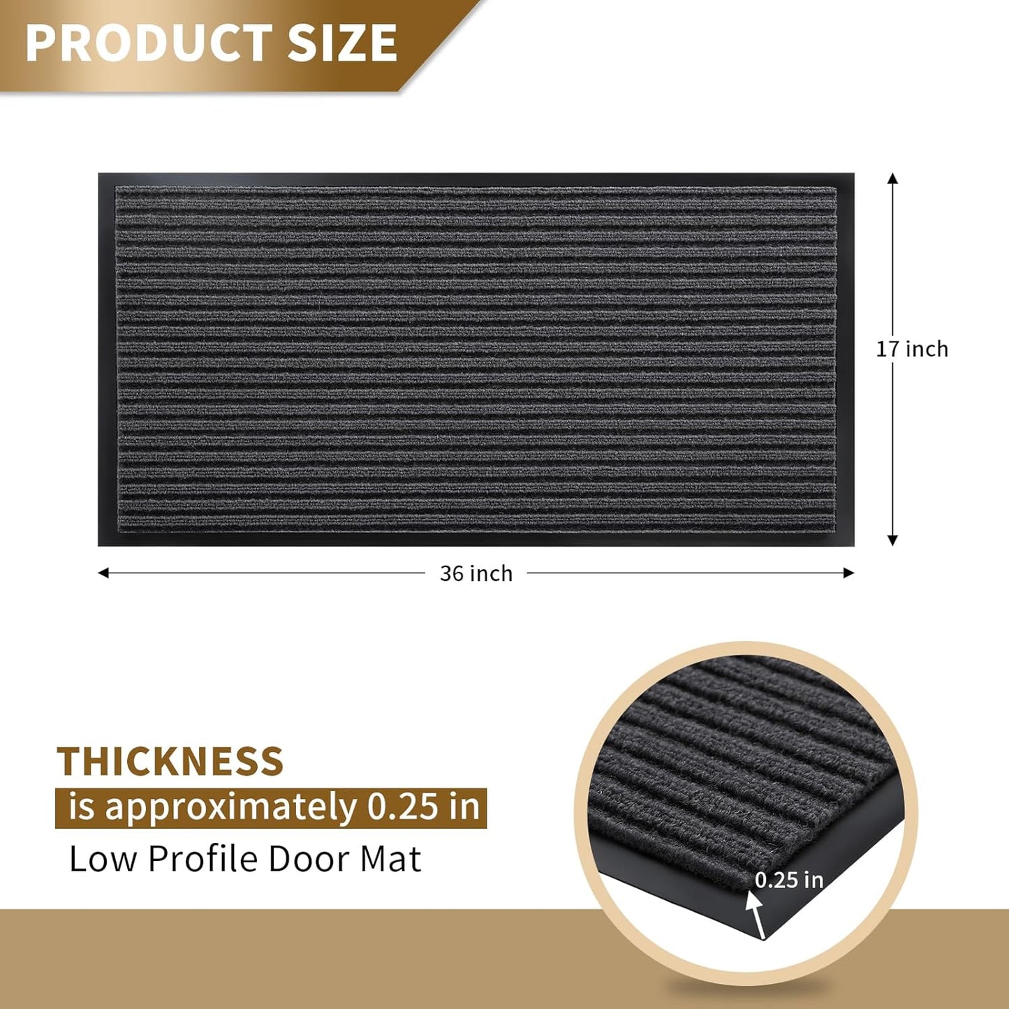 Yimobra Front Door Mat Outdoor Indoor Entrance, 100% Waterproof All-Season All Weather Doormat, Welcome Matt Outside Entry, Non Slip, Low Profile, Heavy Duty Patio Porch Floor Mats,36 x 17,Grey