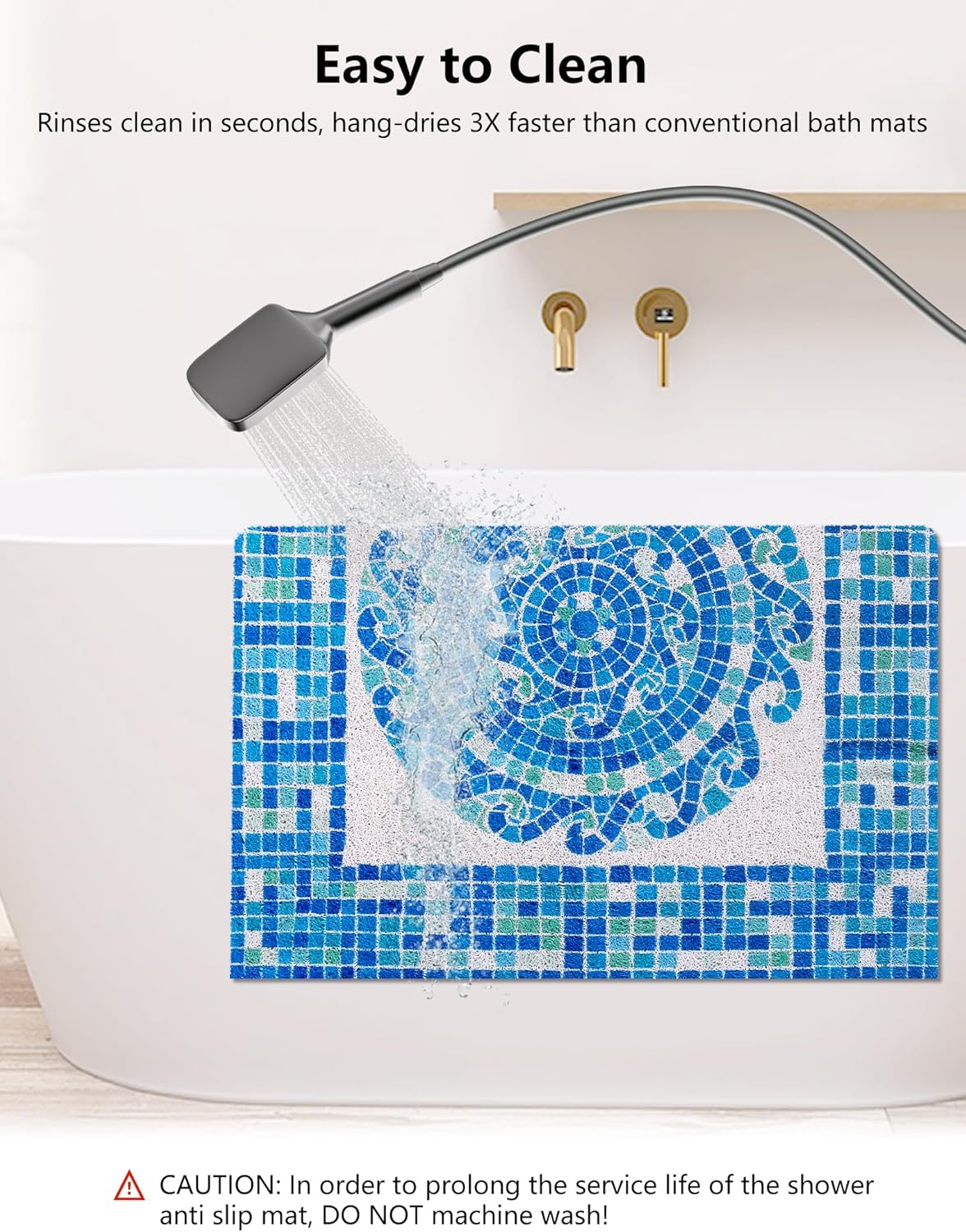 Square Shower Mat, Yonala 24 x 24 Inch Stylish Non Slip Shower Mats for Inside Shower, Soft Trimmable PVC Loofah Anti Slip Shower Mat, Fast Drying Shower Floor Mat for Bathroom, Home, Bath Tub