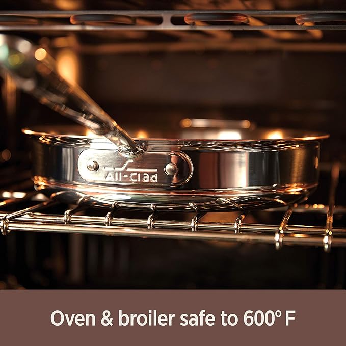All-Clad Copper Core 5-Ply Stainless Steel Sauté Pan with Steel Lid 5 Quart Induction Oven Broiler Safe 600F Pots and Pans, Cookware Silver