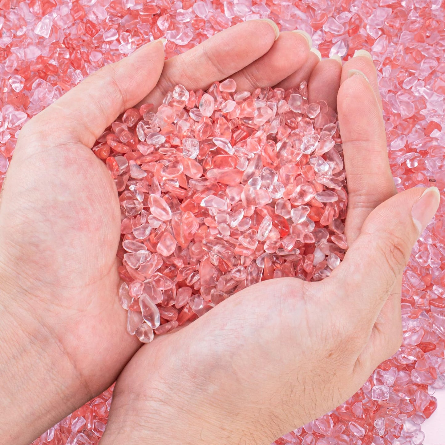 EZEELAI 0.5 Lb/230g Watermelon Red Crushed Stone Crystal Chips Bulk, Tumbled Healing Crystal Chips Natural Gemstones Crushed Stones Decorative Vase Fillers Aquarium Gravel Rocks, 5-7mm