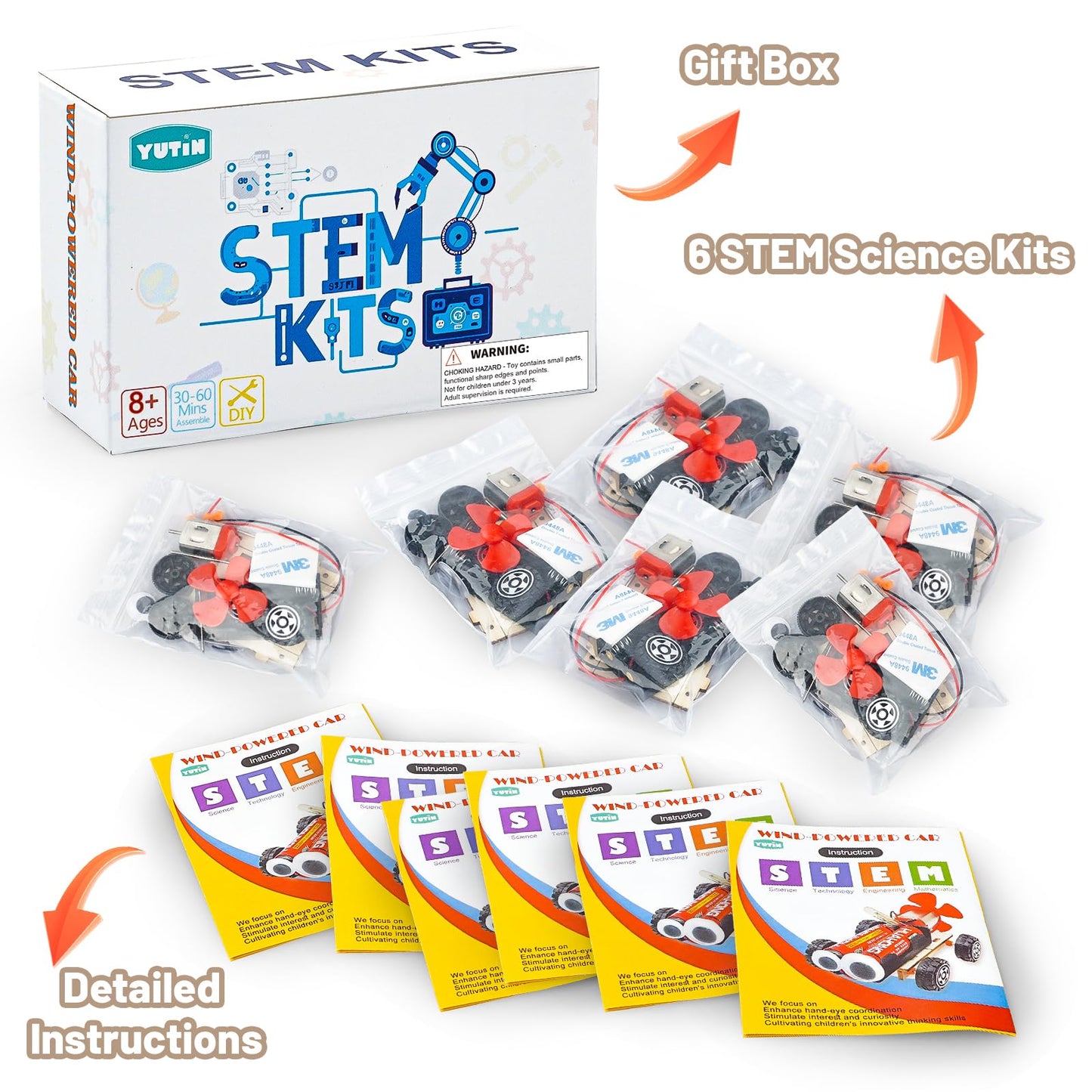 STEM Science Kits for Kids Age 8-12, 6 Set Wind-Powered Cars Science Experiments 8-10 9-12, Wood Building Crafts Kit for Boys Girls, School Classroom STEM Projects Toys Gifts for 8 9 10 12 13 Year Old