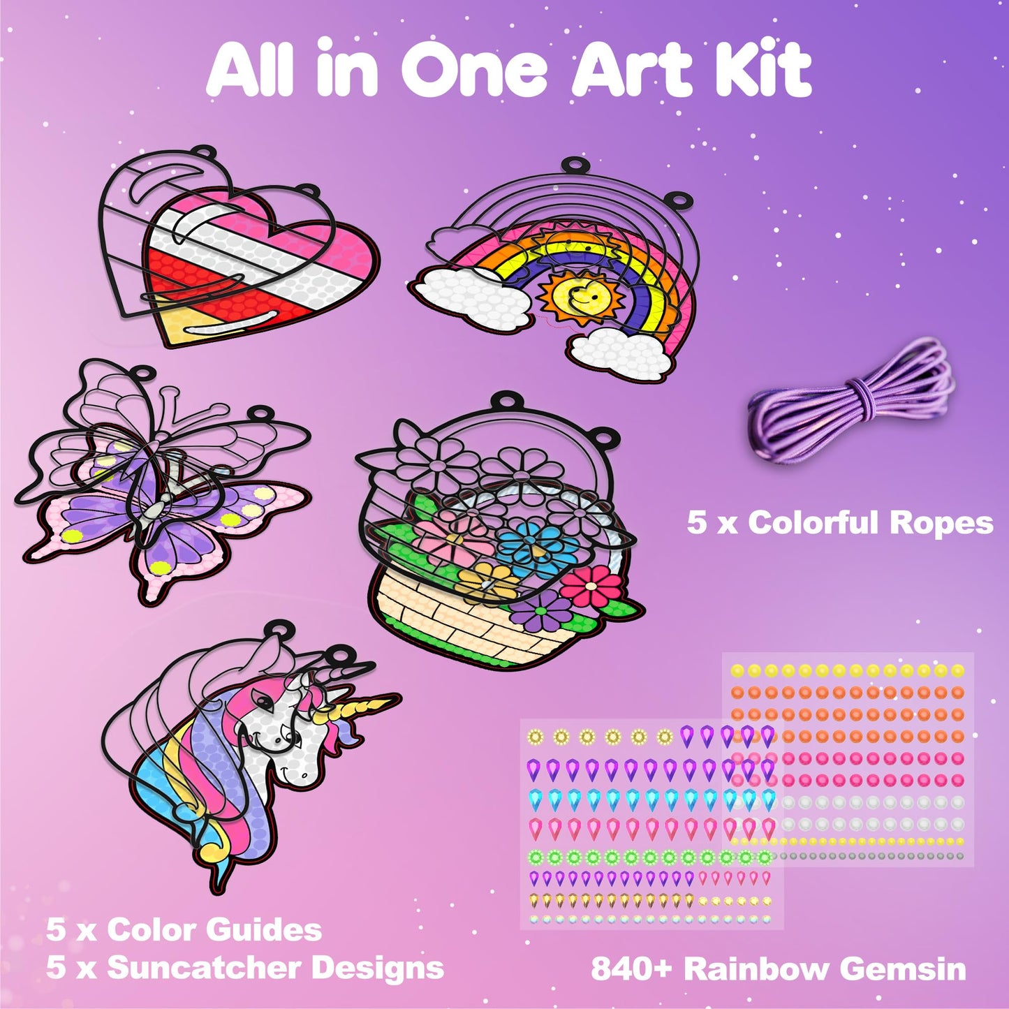ZIZZ Diamond Painting Suncatcher Kits for Kids: 5PCS Easter Basket Stuffers for Kids, Birthday Gifts for Girls, Art & Crafts Supplies, Party Favors, Creative Toys for Girls Boys 4 5 6 7 8 9 Years Old