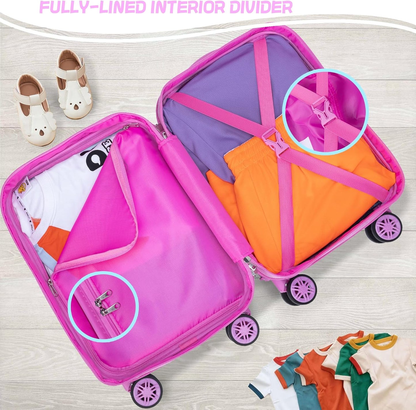 Cute Pink Mermaid Kid’s Luggage Set 5 Piece Suitcase Set 16’’ Hardside Luggage with Spinner Wheels Girls Boys Carry on Toddler Luggage Travel Rolling Luggage Carry on Luggage Airline Approved